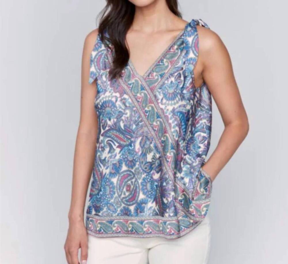 NEW CHARLIE B tie shoulder tank top in cashmere